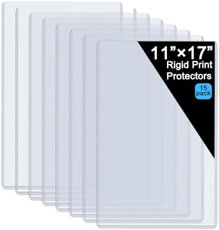 11" x 17" Hard Plastic Sheet Protectors, Menu Rigid Print Protectors, Clear Certificate Waterproof Protectors, Paper Sleeves Photo Plastic Sleeves Document Holder, Birth Certificate Protector(15 Pack) by FMOACEN
