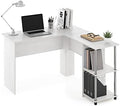 Furinno Abbott L-Shape Computer Desk with Stainless Steel Tubes Bookshelf, White Oak/Chrome by Furinno-FitsYourSpaceFitsYourBudget