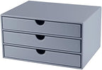 Leather Desk Organizer with 3 Drawers/Tray, Executive Office Supplies Desktop Filing A4 File Cabinet/Holder, Stackable Storage Box Grey (Gray) by RHCSZ