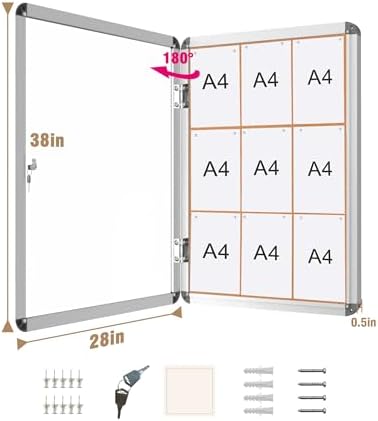 Mifuro 38"x28" Enclosed Bulletin Board, Lockable Weather-Resistant Aluminum Cork Noticeboard for School & Office, Silver Frame w/Cork - Image 5