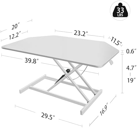 Aconcept 40 inch White Corner Height Adjustable Standing Desk Converter, One-Click Sit to Stand up Desk Riser, Pre-Assembled for Dual Monitor and Laptop Workstation - Image 5