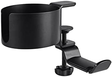 Headphone Stand 2 in 1 Desk Cup Holder Clamp Black, Under Table Headphone Holder Mechanical Telescoping Anti-Spill Cupholder with Cable Organizer, 360° Rotation Hanger Aluminum Alloy Stand Hook Headse by Unknown