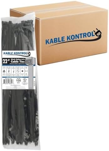 Kable Kontrol Cable Zip Ties, 22 Inch, 1000 Pcs, HD 250lbs Test, Black by KABLEKONTROL%C2%AE
