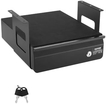 VEVOR Under Desk Lockable Slide Out Drawer, 13 inch Under Desk Pull-out Drawer for Sit Stand Workstation, Secure Under Counter Drawers for Home Office Storage Organizer, Black by VEVOR