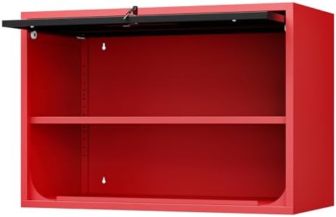 Fesbos Metal Storage Cabinet Black Red Wall Cabinets with Shelf and Locking Door - Wall Mounted Storage Cabinet for Garage Warehouse Home Office - Assembly Required by Fesbos