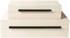 Sagala Set of 2 Beige Shagreen Decorative Boxes With Black Metal Handles, Faux Leather Jewelry Boxes Modern Storage Boxes Photo Boxes Memory Boxes Home Organizer (Beige-Black Handle) by Unknown