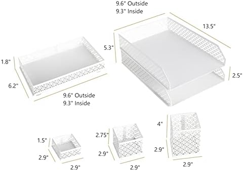 BLU MONACO | White Desk Organizer Set | 6 Piece Metal Desk Organizer with Pen Cup, Accessory Trays, and Letter Trays | Desk Organizers and Accessories for Office - Image 6