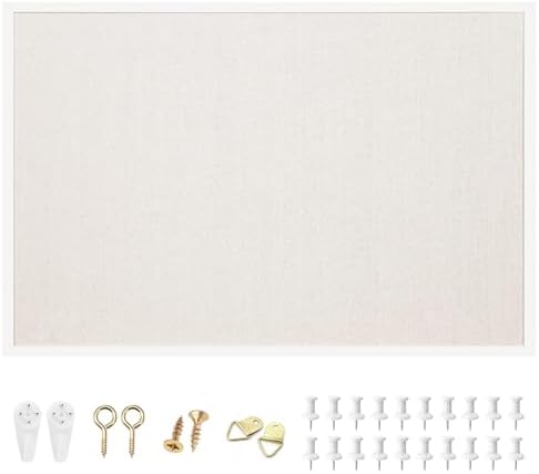 OWLKELA Linen Cork Bulletin Board, 24"x 36", White Frame by OWLKELA