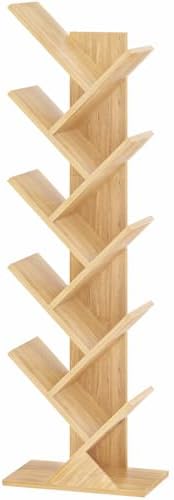 10 Tier Tree Book Shelf, Floor Standing Wood Bookshelf for Narrow Space by SHEEPAM