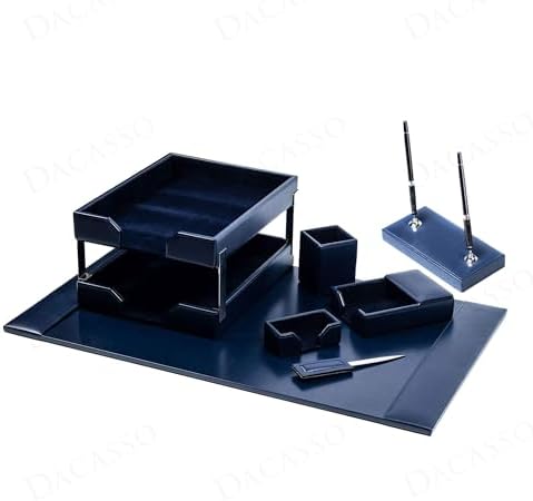 Dacasso Navy Blue Bonded Leather Luxury 9-Piece Desk Set - Blotter Pad & Desk Organization Essentials - Executive Decor and Surface Protector - Image 6