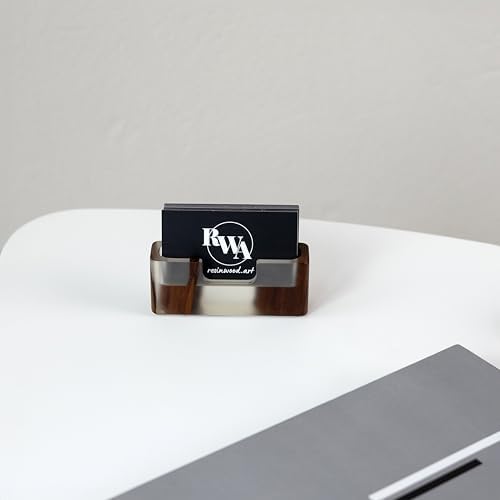 RWA Business Card Holder – Luxury Square Desk Organizer, Stylish Office Decor, Slim Card Holders - Wood & Epoxy Card Display Stand for Men and Women, Office Desk Accessories - SMART, transparent - Image 5