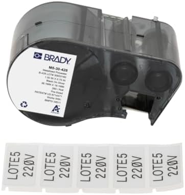 Brady Metallised Polyester Pre-Sized Labels for Label Printer BMP51/BMP53/M511-260 Self Adhesive Printer Labels - Black on Light Grey (38,10 mm (W) x 19,05 mm (H)) - M5-30-428 by BradyCorp