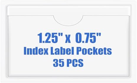 Origin-Joy 35 PCS Self Adhesive Index Card Pockets with Top Open, Clear Plastic Label Holder for Notes, Library and Business, Adhesive Label Pockets & Holder (1.25 x 0.75 inch) by Origin-Joy