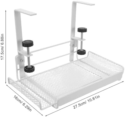 ibasenice Under Desk Shelf: Metal Storage Rack with Clamp Desk Cable Management Tray Organizer Basket for Cables Papers and Office Tables Supplies White - Image 7