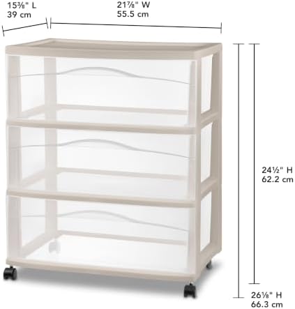 Sterilite Wide 3-Drawer Cart with Wheels, Grey Pumice - Image 3