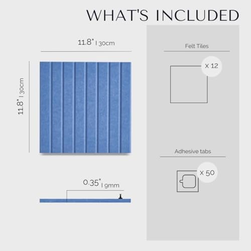 VIVELDA Felt Bulletin Board Tiles 48"x36" -12-Pack Cork Board Alternative, OEKO-TEX Certified, NRC 0.95 Acoustic Wall Panels, Damage-Free Adhesive, Slatted Design, Home Office, Classroom (Pastel Blue) - Image 5