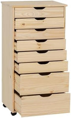Linon Corinne Unfinished Eight Drawer Wooden Rolling Storage Cart - Image 7