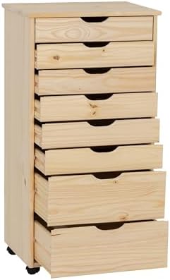 Linon Corinne Unfinished Eight Drawer Wooden Rolling Storage Cart - Image 7