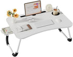 Lap Desk Bed Trays for Eating and Laptops Breakfast in Bed Tray for Sofa/Couch/Study/Reading/Writing with Cup Holder/Drawer On Low Sitting Floor Large Portable Foldable (White) by Unknown