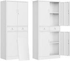 CJF Metal Storage Cabinet with Adjustable Shelves and Drawers, 71" H Locking Pantry Storage Cabinet for Office, Garage, Home, School, Utility (White) by CJF