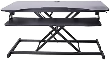 Rocelco 43" Height Adjustable Standing Desk Converter with Premium Dual Monitor Arm Mount - Tall Stand Up Tabletop Riser and Tablet Slot - Computer Workstation - Keyboard Tray - Black (R VADRB-43-MA2) - Image 5