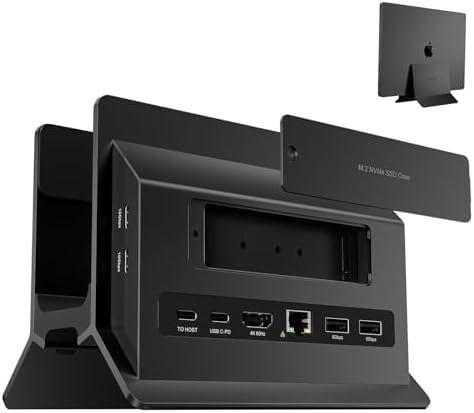 MacBook Pro Air Docking Station, Vertical USB C Laptop Docking Station with M.2 SSD Slot, HDMI 4K@60Hz, 4 USB A/C Max 10Gbps, Ethernet, SD/TF, PD Dock for MacBook/USB-C Win Laptops - Black by PULWTOP