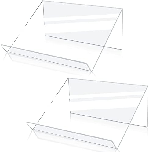 Kamehame Book Stands for Display, 2 Pack Slightly Elevated Clear Acrylic Book Display Stand with 1.5" Ledge, Book Easel Anti-slip Border for Handwriting Reading Art and Laptop, 12"x8.5"x5.1" by Kamehame