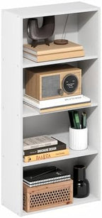 Furinno Basic Book Shelf, 4-Tier Bookcase with Open Shelf, Bookshelf, Cube Storage Organizer, 7 x 17 x 35, for Living Room, Bedroom, Home Office, White by Furinno-FitsYourSpaceFitsYourBudget