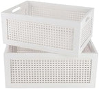 White Wooden Storage Baskets with Handle, Rectangular Set of 2 by HODAKJUE