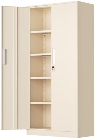 INTERGREAT Tall Metal Storage Cabinet, 72" Locking Steel Cabinet with Door and Shelves, Utility Cabinets for Office, Garage,Home,(Gray) by INTERGREAT