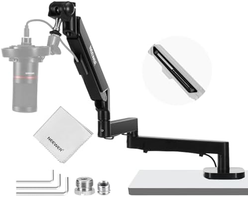 NEEWER MS002 Low Profile Desk Mic Boom Arm Stand with 360° Swivel Adjustable Pneumatic Damping Cable Management Cleaning Cloth, Desktop Mount Holder Compatible with Shure MV7 SM7B Blue Yeti Microphone by Neewer