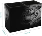 PU Leather Multi-Compartment Pen Holder Desktop Organizer Pencil Cup Storage Caddy for Office Home Supplies White Tiger Isolated on Black Background - Image 2
