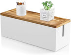 Bivvclaz Large Cable Management Box, Wooden Cord Organizer Box for Desk, Floor, Office to Hide Extension Cords Power Stripes Surge Protectors Chargers Wires, White by Bivvclaz