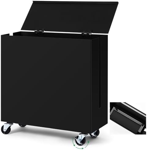 Briwooody Extra Large Metal Cable Management Box with Caster Wheels, Black by Briwooody