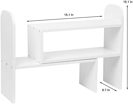 Desktop Adjustable Natural Wood Book Shelf Organizer Office Storage Rack Display Stand Caddy Set Expandable Desk Organizer (White) - Image 3