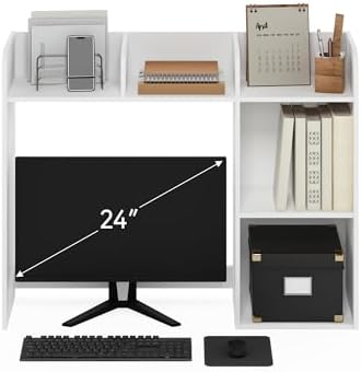 Furinno Classic Desk Shelf, 5-Shelf Desktop Hutch, Book Shelf, 3-Tier Desk Organzier, for Office Supplies, Office Desk Accessories, for Home Office, College, Dorm, White - Image 5