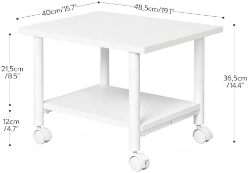 HOOBRO Printer Stand, 2-Tier Industrial Under Desk Printer Cart with Shelf, Mobile Heavy Duty Storage Rack on Wheels for Home, Office, White WW02PS01G1 - Image 2