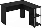 Furinno Abbott L-Shape Computer Desk with Stainless Steel Tubes Bookshelf, Americano/Chrome - Image 5