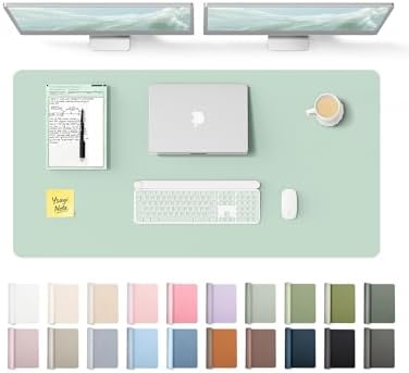 YSAGi Leather Desk Protector, Office Mat, Large Mouse Mat, Non-Slip PU Leather Blotter, Laptop Desk Pad, Waterproof Writing Pad for Office and Home (Pale Green, 47.2" x 23.6") by YSAGi