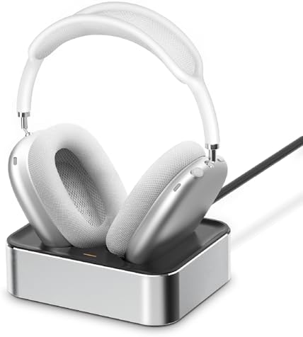 Headphone Charging Station for AirPods Max 1 & 2 - Magnetic Charger Dock with Lightning & USB-C Connectors, LED Indicator, Easy Drop-in Charging (Silver) by vawvva