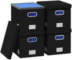 File Organizer Box - File Boxes for Hanging Files with Lid Set of 4 Decorative Hanging Folders Organizer with One-Piece Plastic Frame Slides (Black, 13.2 * 10.1 * 10.1in(4Pack)) by FileOrganizerBoxeswithLid