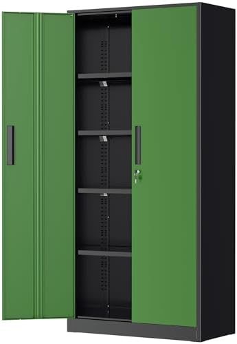 Greenvelly Metal Garage Storage Cabinet, 72" Tall Steel Storage Cabinets with Doors and Adjustable Shelves, Metal Tool Cabinets, Locking File Cabinet for Home Office, Garage, School (Black&Green) by Greenvelly