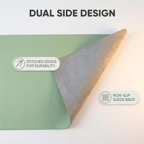Green PU Leather Desk Protector Pad, 16 x 31 Inch Non-Slip Desktop Blotter, Waterproof Writing Desk Cover Mat for Home & Office - Image 3