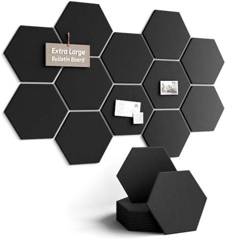 Fluxynara Extra Large 12-Pack Felt Bulletin Board Tiles, Black by FLUXYNARA