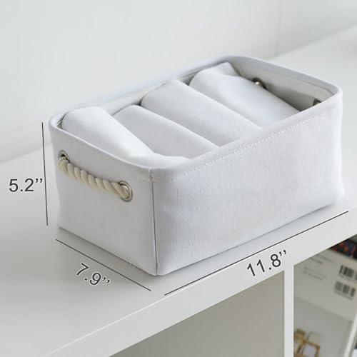 TheWarmHome Storage Basket for Organizing - Small 6 Pack 11.8x7.8x5.2 inch Gifts for Empty with Rope, Fabric Storage Cubes for Decorative Cloth Dog Livehome (White) - Image 5