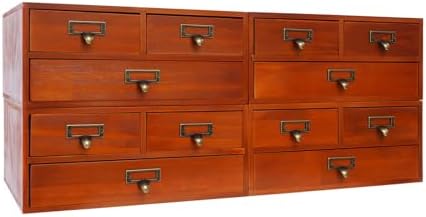 Wooden Desktop Organizer, 3 Tier Tabletop Storage Cabinet with 12 Drawers Composable Four-Piece Set & Metal Handles Modular Stackable Desktop Apothecary Cabinet for Home Offices Schools (Brown) - Image 4