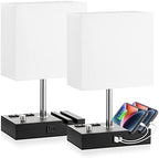 White Bedside Table Lamps Set of 2 - Dimmable, USB C+A, 2 AC Outlets by KakanuoLightings