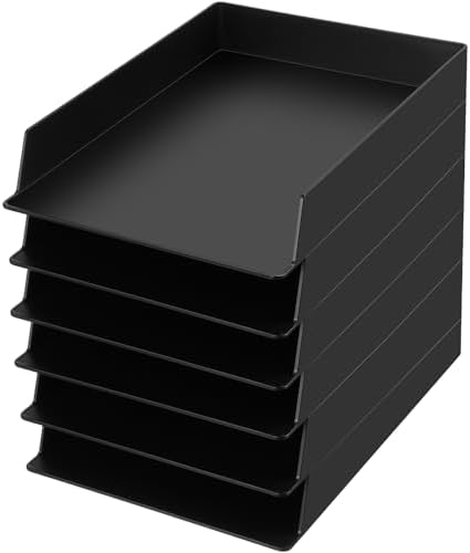 Wenqik Black Letter Trays Stackable, 6 Pcs Plastic Desk Organizer by Wenqik