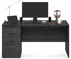 Furinno Roger 60 Inch Executive Desk with File Cabinet, Home Office Desk with 3-Drawer Fixed Pedestal Filing Cabinet, Desk Cord Grommet, for Home Office, Antique Grey - Image 6