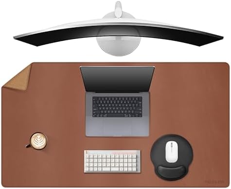 MAIDERN 40” x 24” Leather Desk Pad, Reversible Large Desk Mat, Cork & Leather Large Mouse pad for Desk, Waterproof Computer Desk Pad for Gaming Home Office (Brown) by Maidern